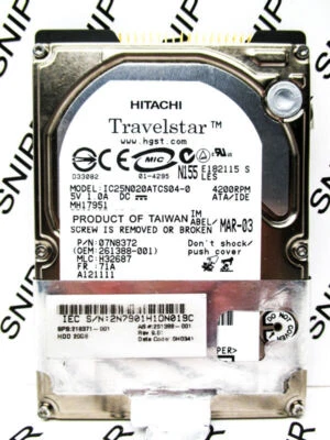 Hitachi 20GB 40GN IC25N020ATCS040 IDE 07N8372 Laptop Hard Drive WIPED & TESTED! - Image 1 of 4