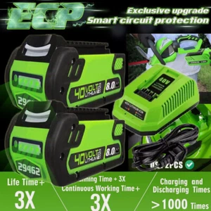 40V 8.0Ah For Greenworks G-MAX Lithium Battery 29472 29462 29252 20202 . Charger - Picture 1 of 29