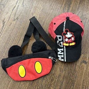 Disney Mickey Mouse Ears Kids Canvas Fanny Pack Sling Bag + Boy Baseball Cap 4-7 - Picture 1 of 9