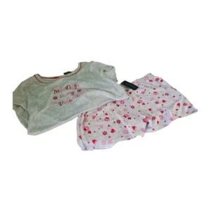 Laura Ashley Short and Tee Shirt Pajama Set Valentines/Dog Themed Red and Gray - Picture 1 of 5