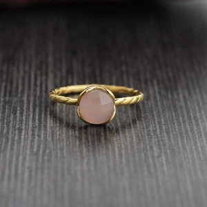 Pink Chalcedony Silver Ring, 18k Gold Plated, Wedding Ring, Handmade jewelry - Picture 1 of 5