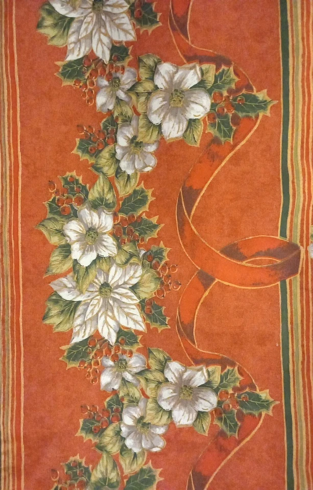 Christmas Flower And  Holly Table Runner With Pointed Ends Unused  - Image 1 of 1