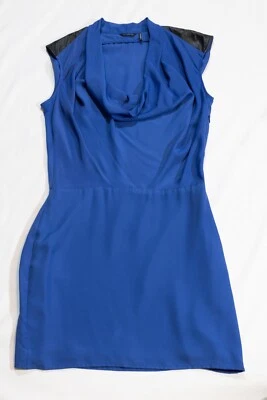 Guess by Marciano Cowl Neckline Wrap Dress Royal Blue Size Medium Leather Pads - Image 1 of 4