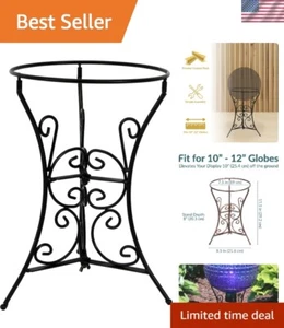 Heavy-Duty Black Steel Gazing Ball Holder for 10-12 Inch Globes – Easy Assembly - Picture 1 of 9