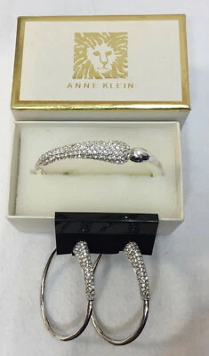 Браслет и серьги Anne Klein Pave хрустальные стразы обручи лот 2 серебристого тона - Изображение 1 из 4