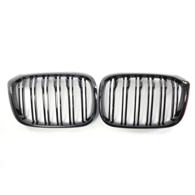 Gloss Black Double Slats Front Kidney Grill Grille For 2018-21 BMW X3 G01 X4 G02 - Image 1 of 4