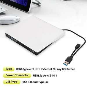 USB&Type-c 2 IN 1 External Disc Writer + Reader BD CD DVD Drive USB 3.0 UK - Picture 1 of 11