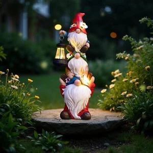 Garden Gnome Statue with Solar Lights Large Garden Sculpture,Outdoor Decoration - Picture 1 of 7
