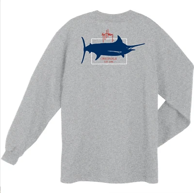 Guy Harvey Logo L/S Fishing Boat T-shirt..Pick Size Athletic Heather..S-2X..New - Image 1 of 4