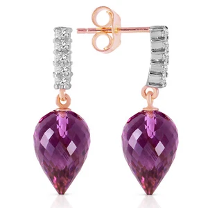 19.15 CTW 14K Solid Rose Gold Earrings Diamond Amethyst - Picture 1 of 4