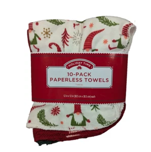 10-Pack Christmas Dish Towels Paperless Cloths 12x12 Inches Gnome Snowflake - Picture 1 of 6