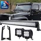 52" LED Light Bar +4" Spot beam Pods +Mount Bracket Kit For Jeep Wrangler JK