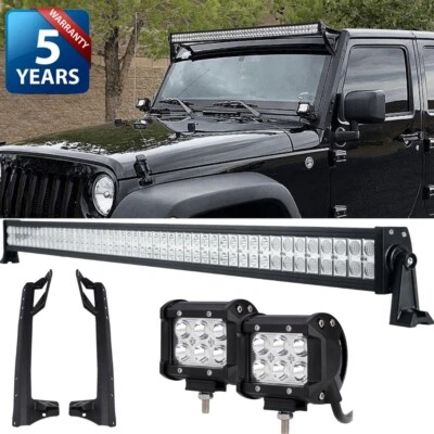52" LED Light Bar +4" Spot beam Pods +Mount Bracket Kit For Jeep Wrangler JK - Image 1 of 4