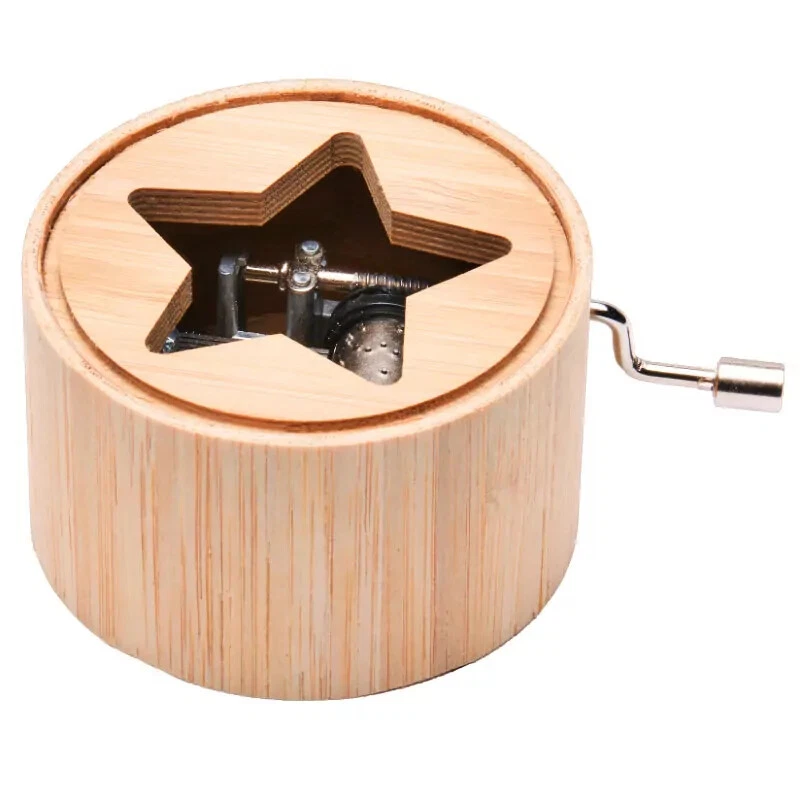 KURBELWERK Spieluhr aus Bambus, Christmas Edition mit Stern, verschiedene Melodien