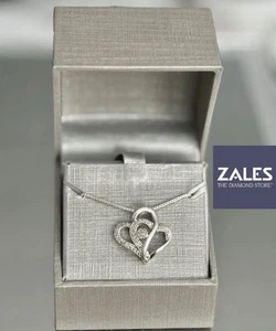 VTG ZALES .20ct DIAMOND Heart Pendant Necklace Sterling Silver 925 19.75in Italy - Picture 1 of 4