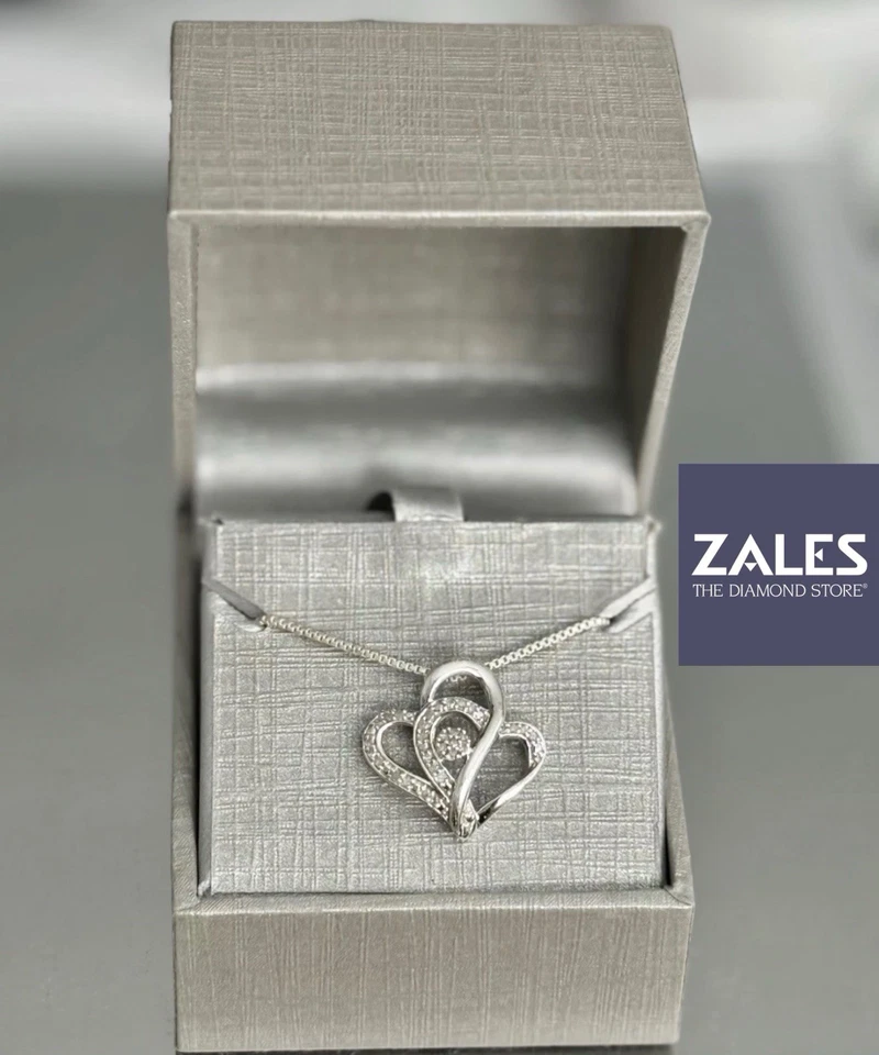 VTG ZALES .20ct DIAMOND Heart Pendant Necklace Sterling Silver 925 19.75in Italy - Image 1 of 4