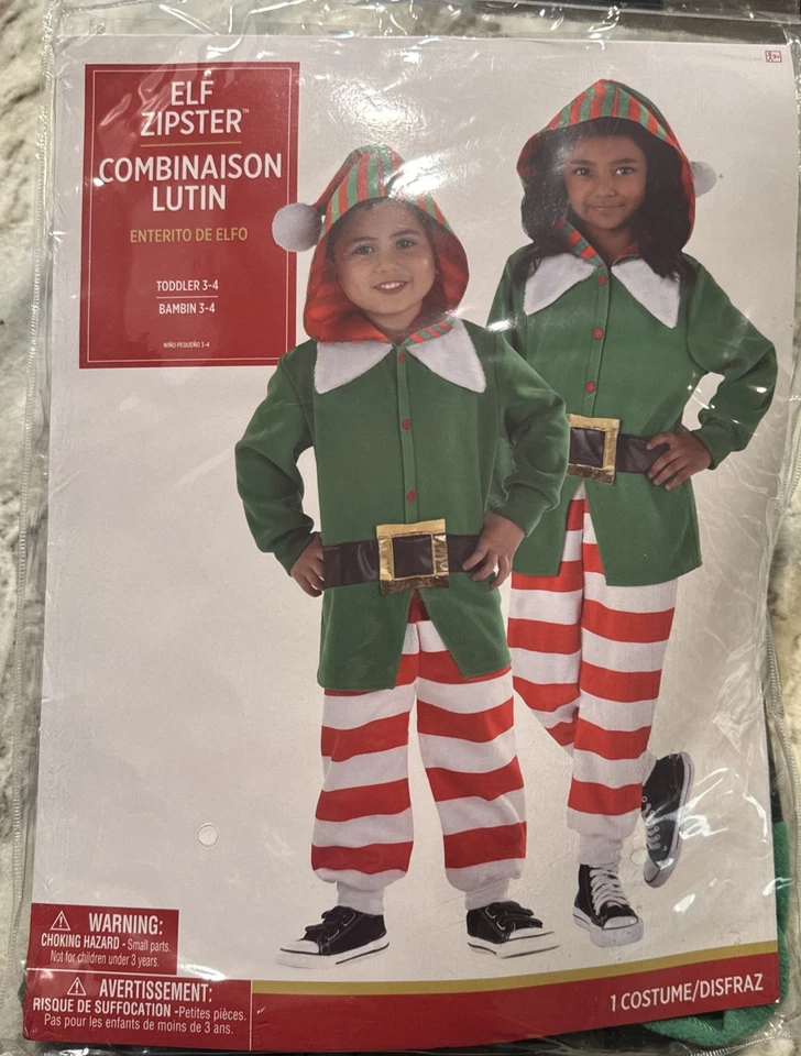 Новый в коробке праздник эльф молнии с капюшоном полный костюм для унисекс малышей ясельного возраста 3-4T - Изображение 1 из 3