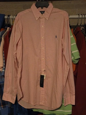 Ralph Lauren Button Up Classic Fit Large Pink With White Stripes New With Tags - Image 1 of 4