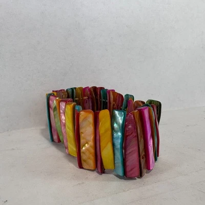 Vintage Multicolor Mother of Pearl Abalone Shell Stretch Bracelet - Image 1 of 4