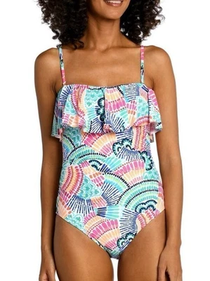 NWT La Blanca Women's Waves Of Color Ruffled Bandeau One Piece Swimsuit Size 4 - Image 1 of 4