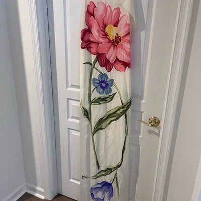 Diane Von Furstenberg Pink, Blue and Green Floral Scarf - Image 1 of 4