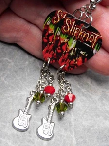 Slipknot Wait and Bleed Guitar Pick Earrings with Charm and Swarovski Crystals - Picture 1 of 6