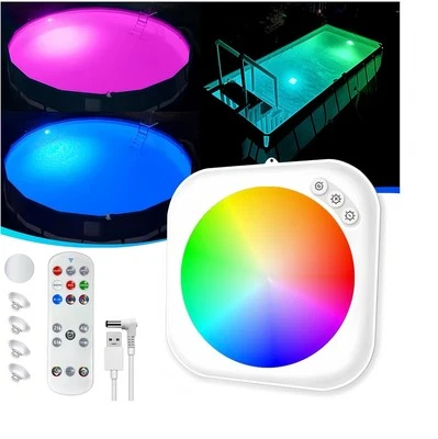 Faretto Piscina Luce Subacquea LED 5V IP68 Con Telecomando Timer RGB A Batteria - Immagine 1 di 4
