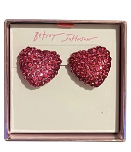 BETSEY JOHNSON Valentine Think Pink Crystal-Studded Fuchsia Earrings NEW NWT - Picture 1 of 3