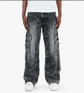 Copper Rivet Black Cargo With Straps Jeans New 38x32 Style 433065 Retail $95 - Picture 1 of 10
