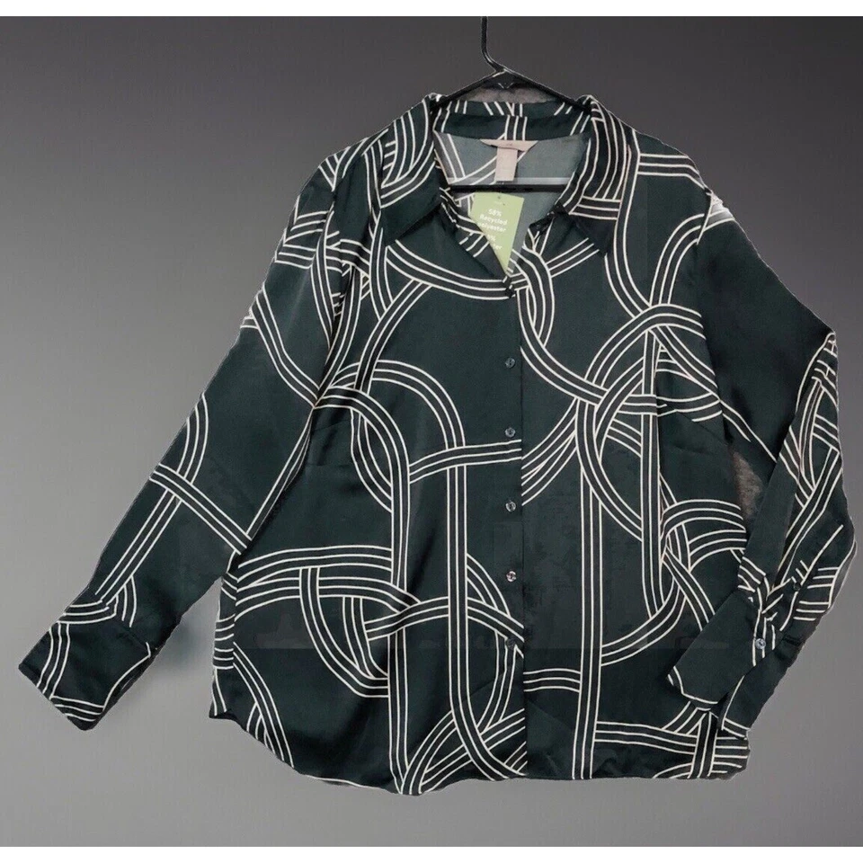 Camisa H&M Abstracta XL Nueva Gris Carbón Manga Larga Con Botones Para Mujer Ajustada Foto 1 de 4