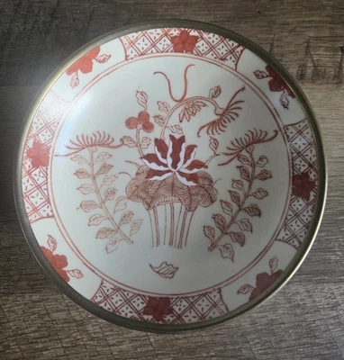 Cuenco japonés de porcelana Hong Kong floral cebolla roja cresta latón Foto 1 de 4