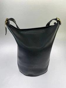 COACH 9085 Black Duffle Bucket Feed Bag Sac Leather Vintage - Picture 1 of 4