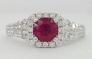 Round Burma Ruby Diamond Halo Ring 1.2 ct 14k White Gold Retail $3,095 - Picture 1 of 7