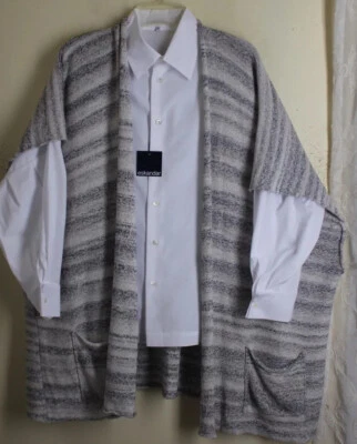 NUEVO Suéter Cárdigan Eskandar Talla 1 O/S GRIS JEAN OMBRE 35" Largo Abierto ALGODÓN SEDA Foto 1 de 4