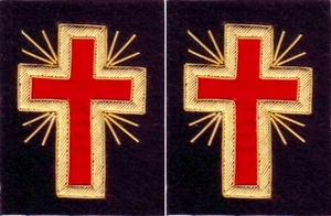MASONIC KNIGHT TEMPLAR PAST COMMANDER MANICHE COPPIA CROCIATA RICAMATA A MANO ME053GL - Foto 1 di 1