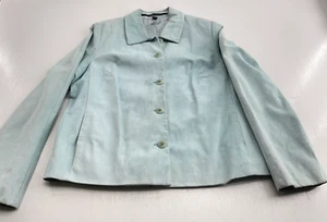 ISDA & CO Women's Sz Lg Light Blue Suede Lined Jacket Business Button Front - Picture 1 of 10