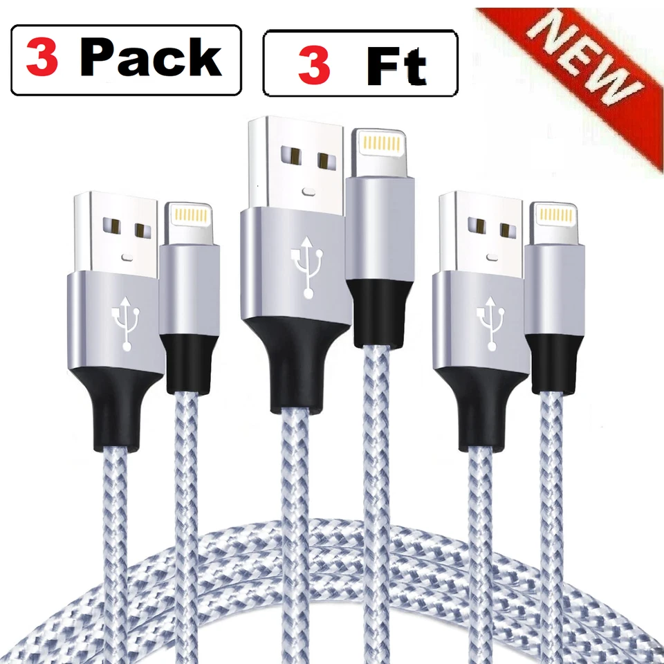 3 Pack Fast Charger Cable Heavy Duty For iPhone 14 13 12 11 XR 8 7 Charging Cord - Image 1 of 4