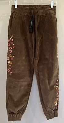 NWT Sundance Catalog Olive Green Embroidered Corduroy “Cinda Joggers” XL $148 - Image 1 of 4