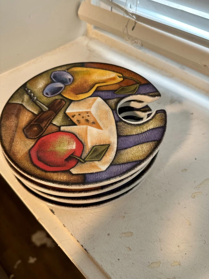 Set of 4 Appetizer Plates with Stemmed Wine Glass Holder built-in - Image 1 of 4