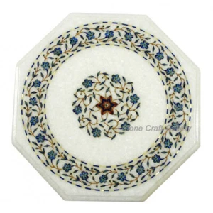 18" Marble Corner Table Top Semi Precious Stones Work floral Lapis Inlay - Picture 1 of 2