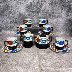 Vintage Hand Painted 14 Pc 1930s Victoria Czechoslovakia Espresso Cups & Saucers - Picture 1 of 13
