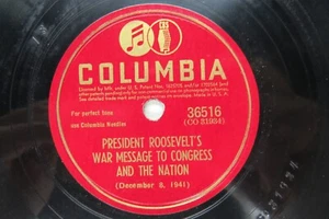President Roosevelt's War Message To Congress And The Nation - COLUMBIA 36516 - Imagen 1 de 4