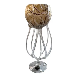 Vtg Józefina Krosno Gold Marble Glass Jellyfish Octopus Vase Original Sticker - Picture 1 of 8