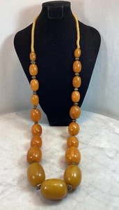 Vintage Bakelite? Resin? Amber Egg Yolk Marble Graduated Bead Necklace - Picture 1 of 19