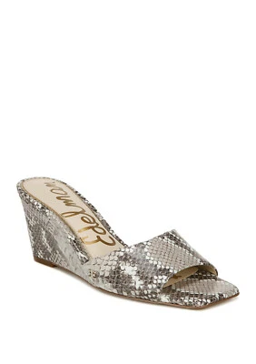 全新! SAM EDELMAN ~ 7.5 码 ~ Tesma 蛇皮皮革楔形凉鞋零售 $150 — 第 1/4 张图片