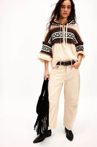 Free People Cardiff Swit Top Waffle Maglione Inserto Felpa con Cappuccio 1/2 Zip Avena M Nuovo con etichette - Foto 1 di 7