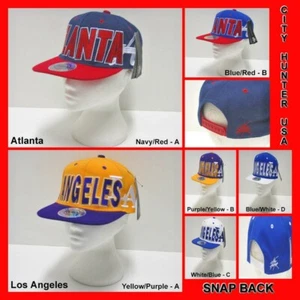 City Hunter USA Atlanta LA Los Angeles Snapback Flat Peak Cap Hat - Picture 1 of 12