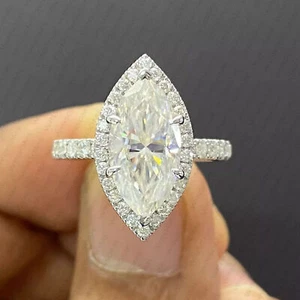 2.50 CTW Marquise Cut Moissanite Wedding Anniversary Ring 14k White Gold Plated - Picture 1 of 6