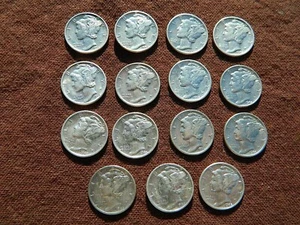 Lot MN - 15 MERCURY DIMES - AU or BETTER ! 1938 D Included - BRIGHT ! SHINY ! - Picture 1 of 7