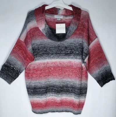 Suéter feminino Sag Harbor gola alta 1X vermelho cinza mangas Dolman pulôver de malha NOVO - Imagem 1 de 4